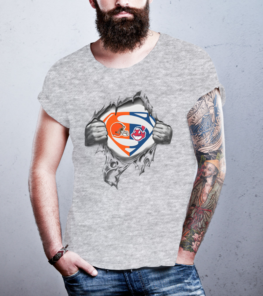 Cleveland Browns Cleveland Indians Superman Logo Integration T-Shirt