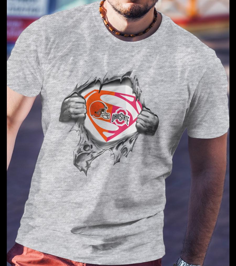 Browns Superman Ohio State Buckeyes Logo Tear T-Shirt