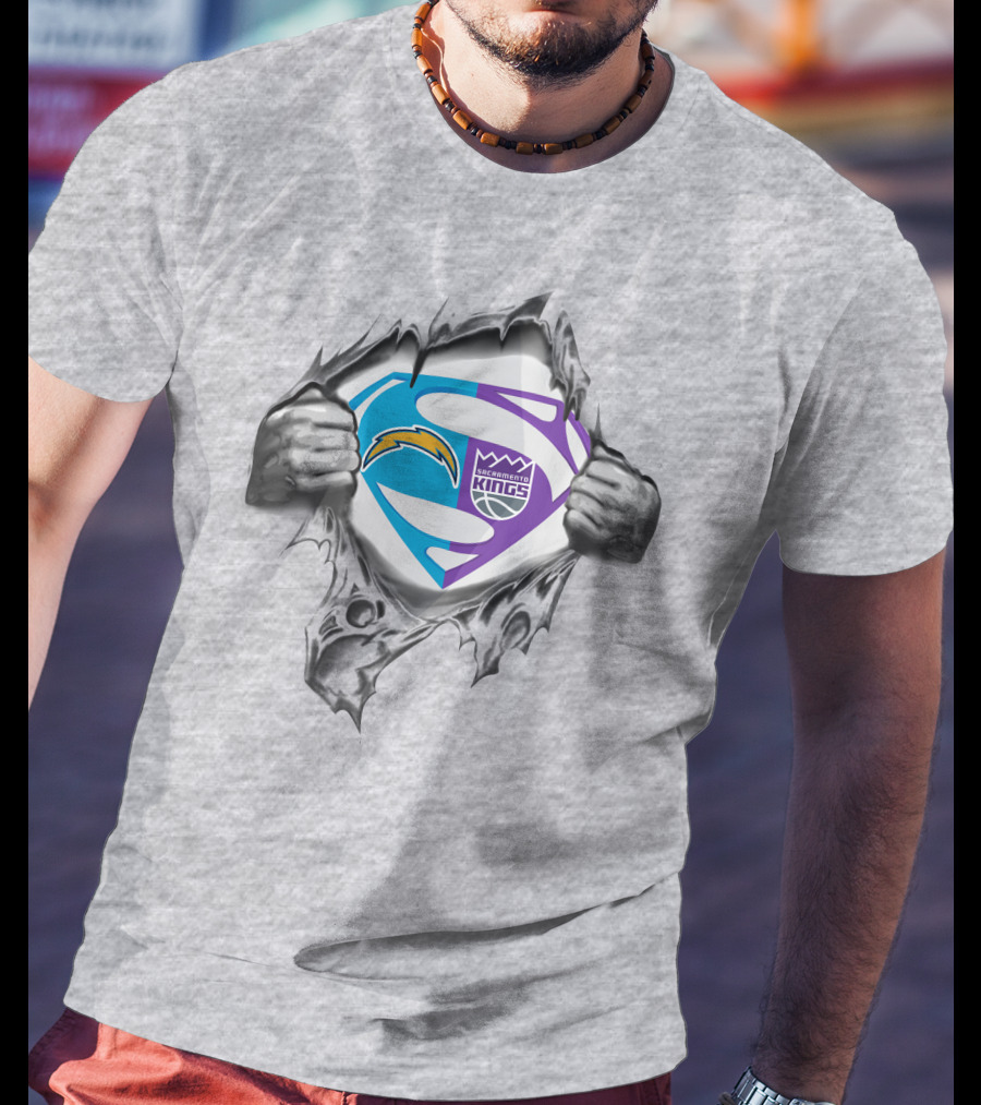 Chargers Sacramento Kings Superman Shield Logo Crossover T-Shirt