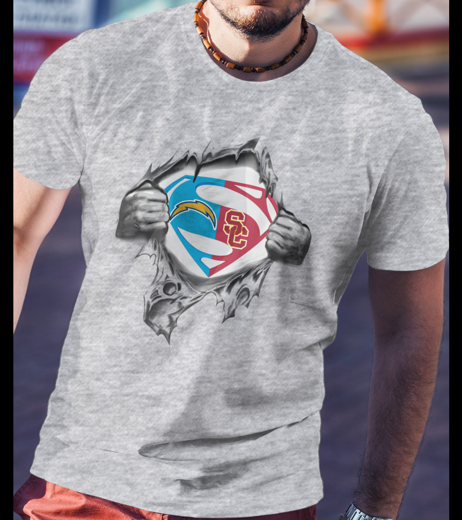 Chargers Usc Trojans Superman Symbol Burst Fusion T-Shirt