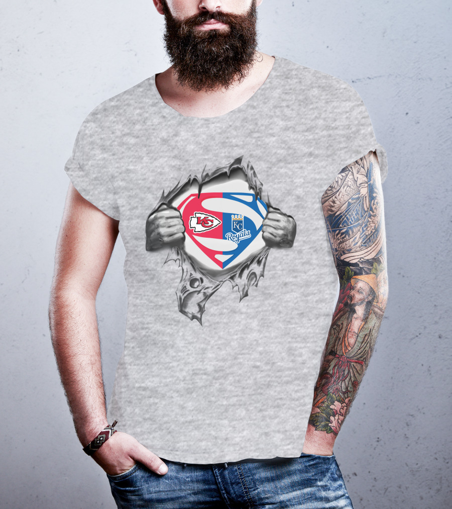 Kansas City Chiefs Royals Superman Logos Combination T-Shirt