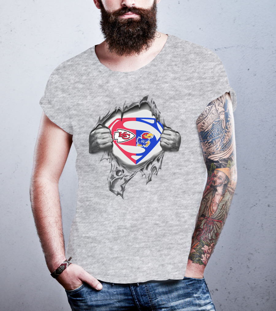 Kansas City Chiefs Kansas Jayhawks Superman Logo Combination T-Shirt