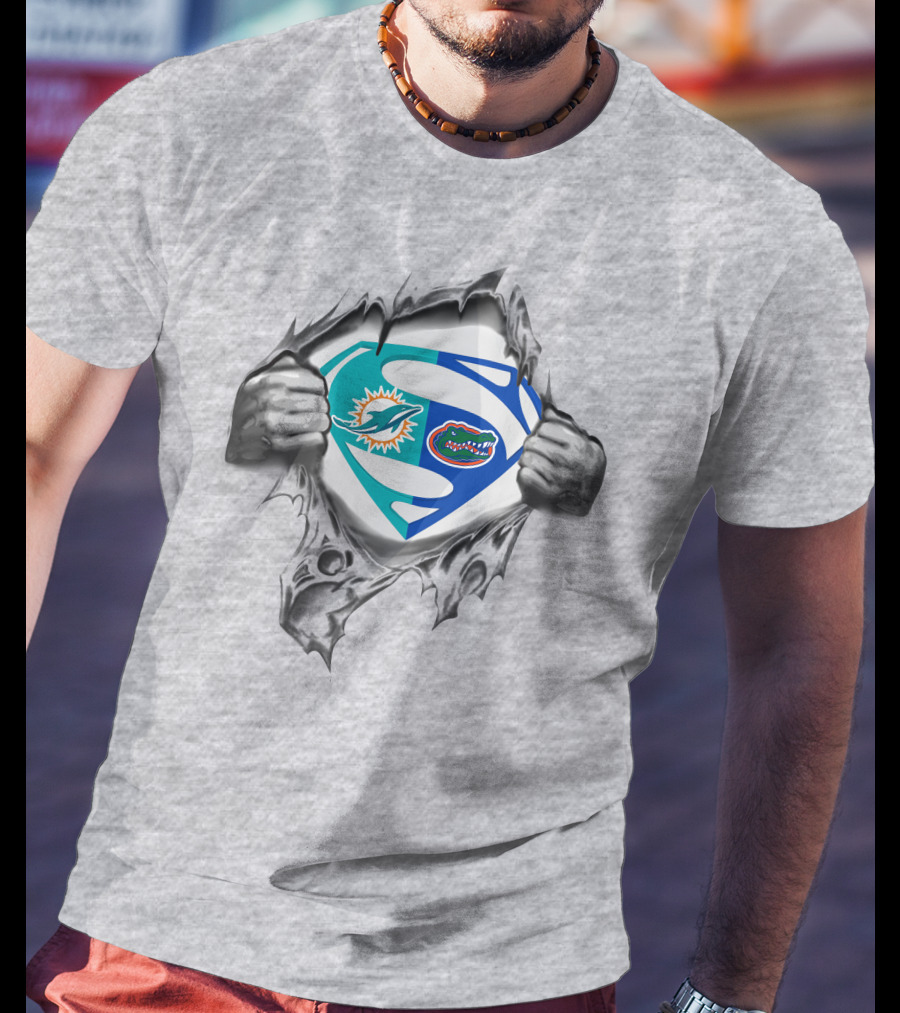 Miami Dolphins Florida Gators Superman Logo Fusion T-Shirt