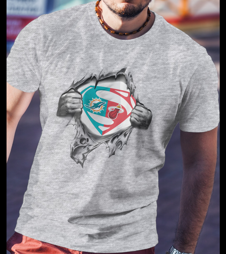 Miami Dolphins And Miami Heat Superman Logo Fusion T-Shirt