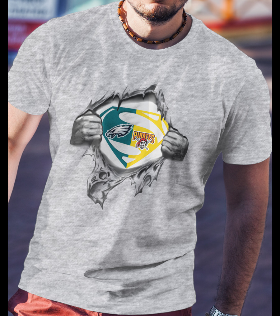 Eagles Pittsburgh Pirates Superman Logo Combination T-Shirt