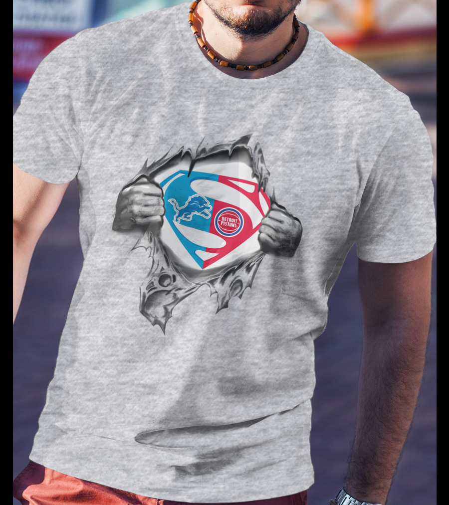 Detroit Lions Pistons Superman Logo Combination T-Shirt
