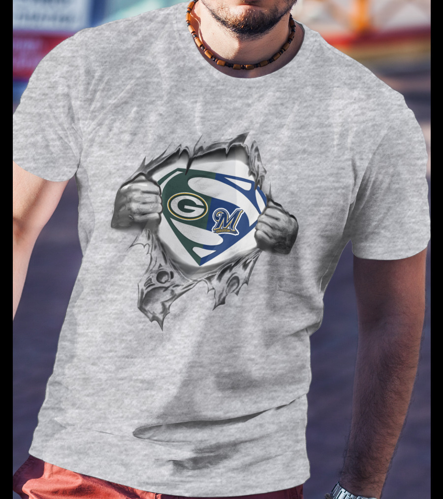 Packers Milwaukee Brewers Superman Logo Crossover T-Shirt