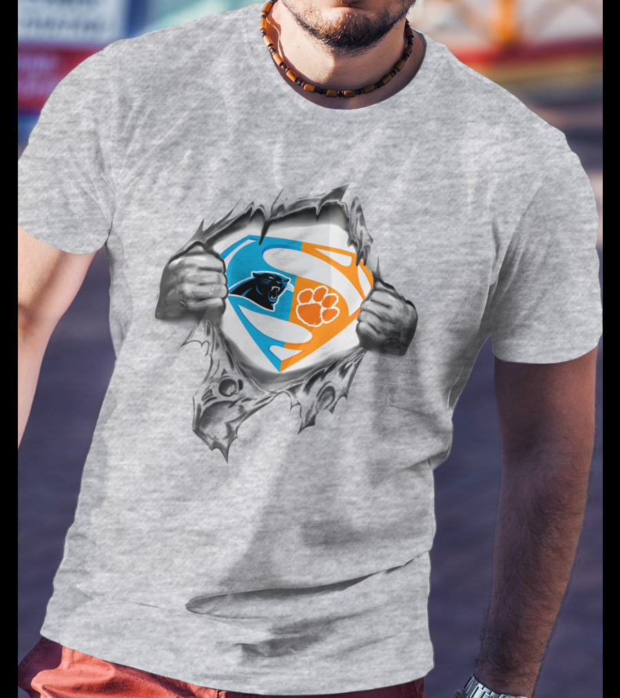 Carolina Panthers Clemson Tigers Superman Logo Combination T-Shirt