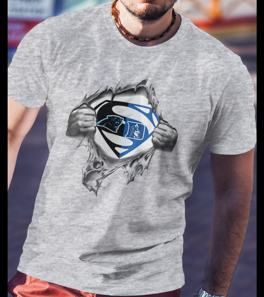 Carolina Panthers Duke Blue Devils Superman Logo Combo T-Shirt