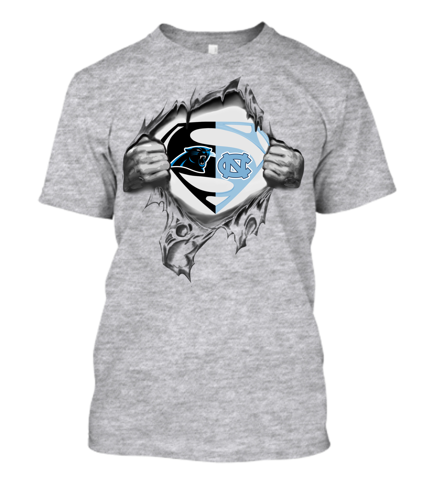 Carolina Panthers North Carolina Tar Heels Superman Logo Fusion T-Shirt
