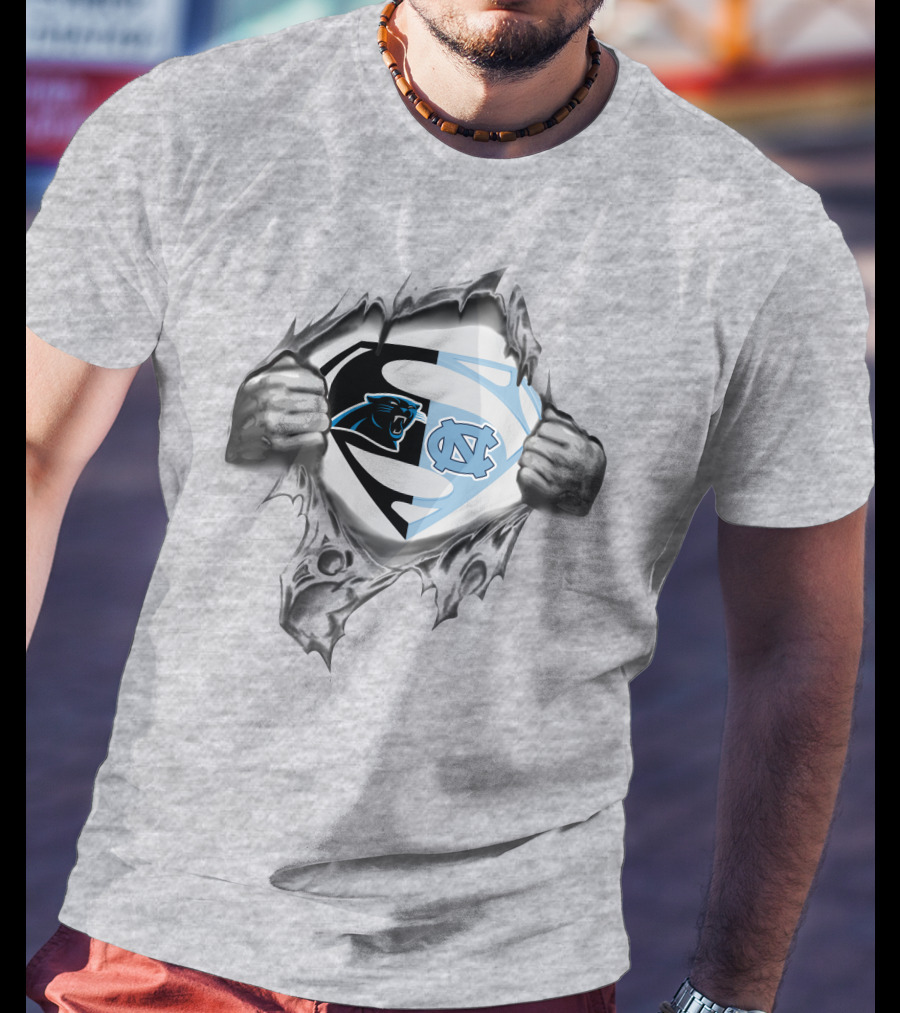 Carolina Panthers North Carolina Tar Heels Superman Logo Fusion T-Shirt