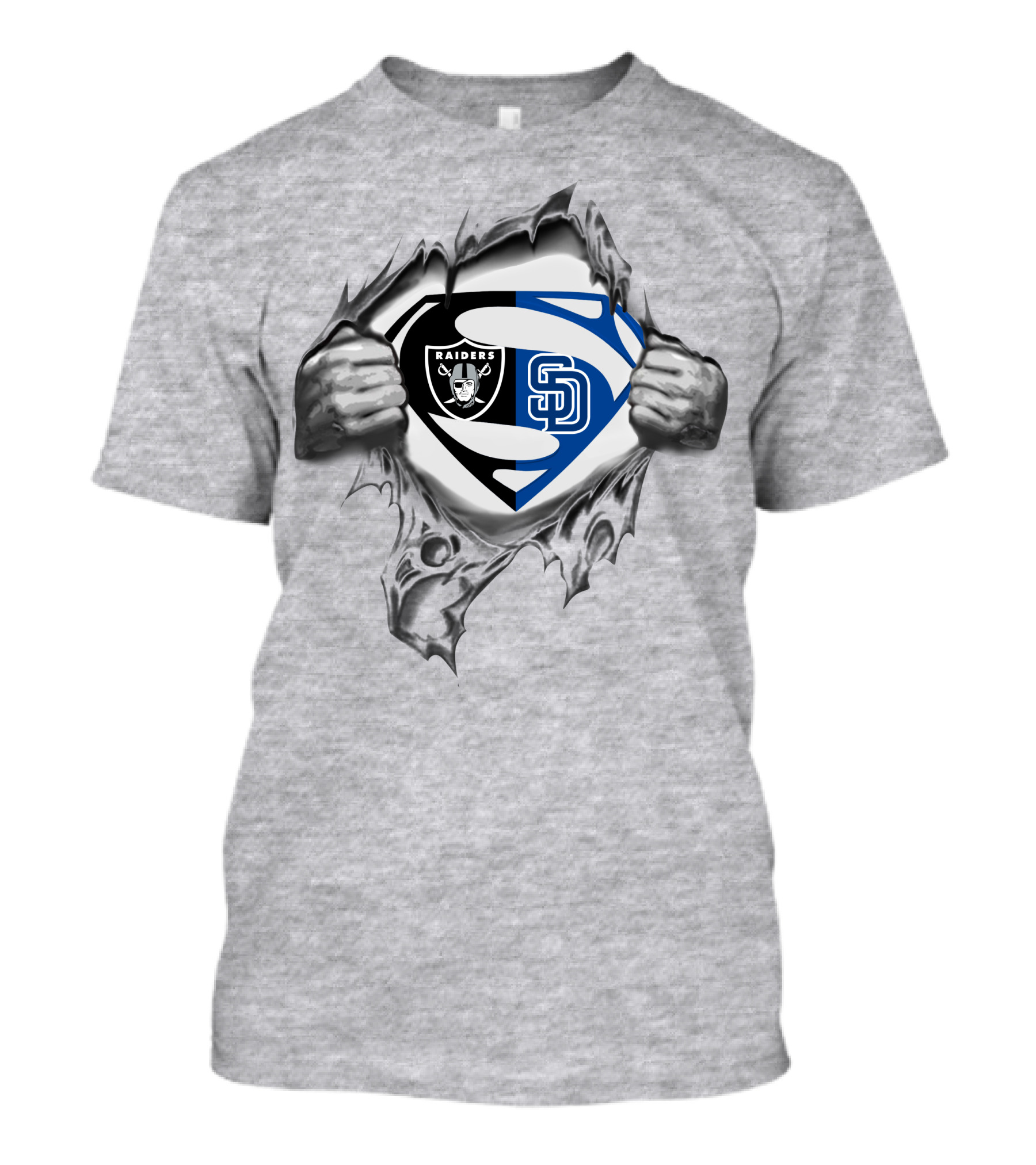 Raiders San Diego Padres Superman Logo Fusion Breaking Through T-Shirt