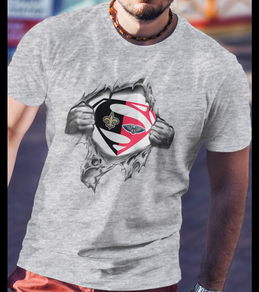 Saints New Orleans Pelicans Superman Logo Fusion T-Shirt