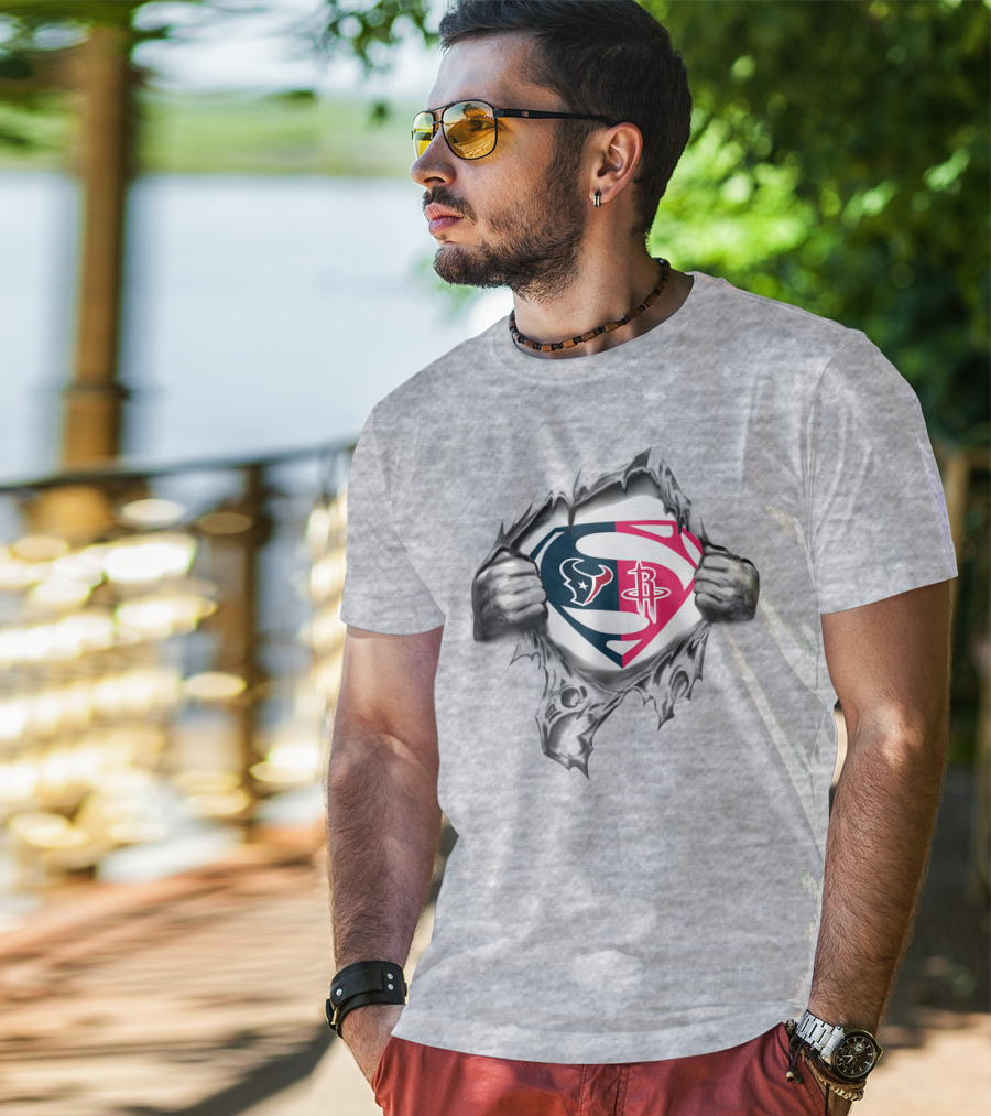 Houston Texans Rockets Superman Logo Combination T-Shirt