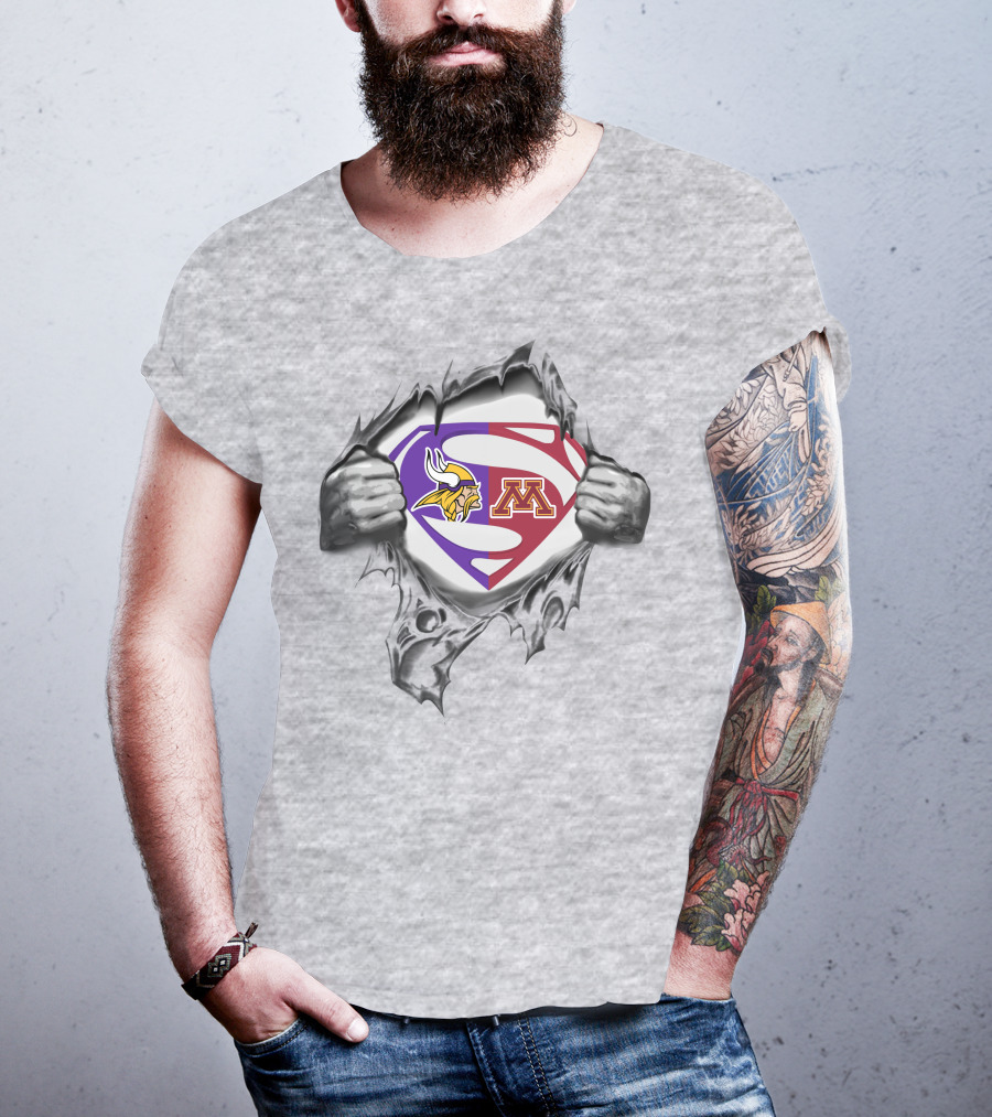 Minnesota Vikings Golden Gophers Superman Logo Shield T-Shirt