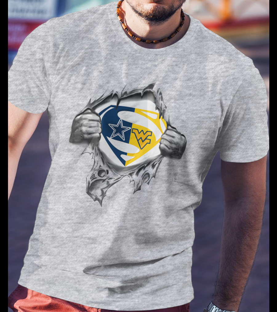 Cowboys West Virginia Mountaineers Superman Logo Fusion T-Shirt