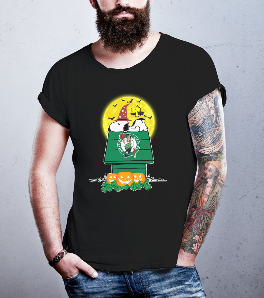 Snoopy Boston Celtics Halloween Moon Pumpkins T-Shirt