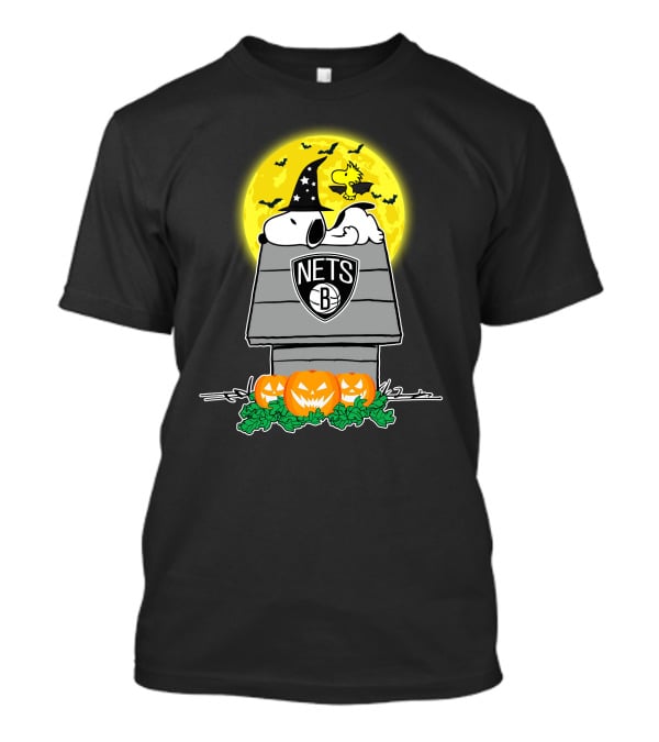 Brooklyn Nets Snoopy Halloween Moon With Pumpkins And Woodstock T-Shirt
