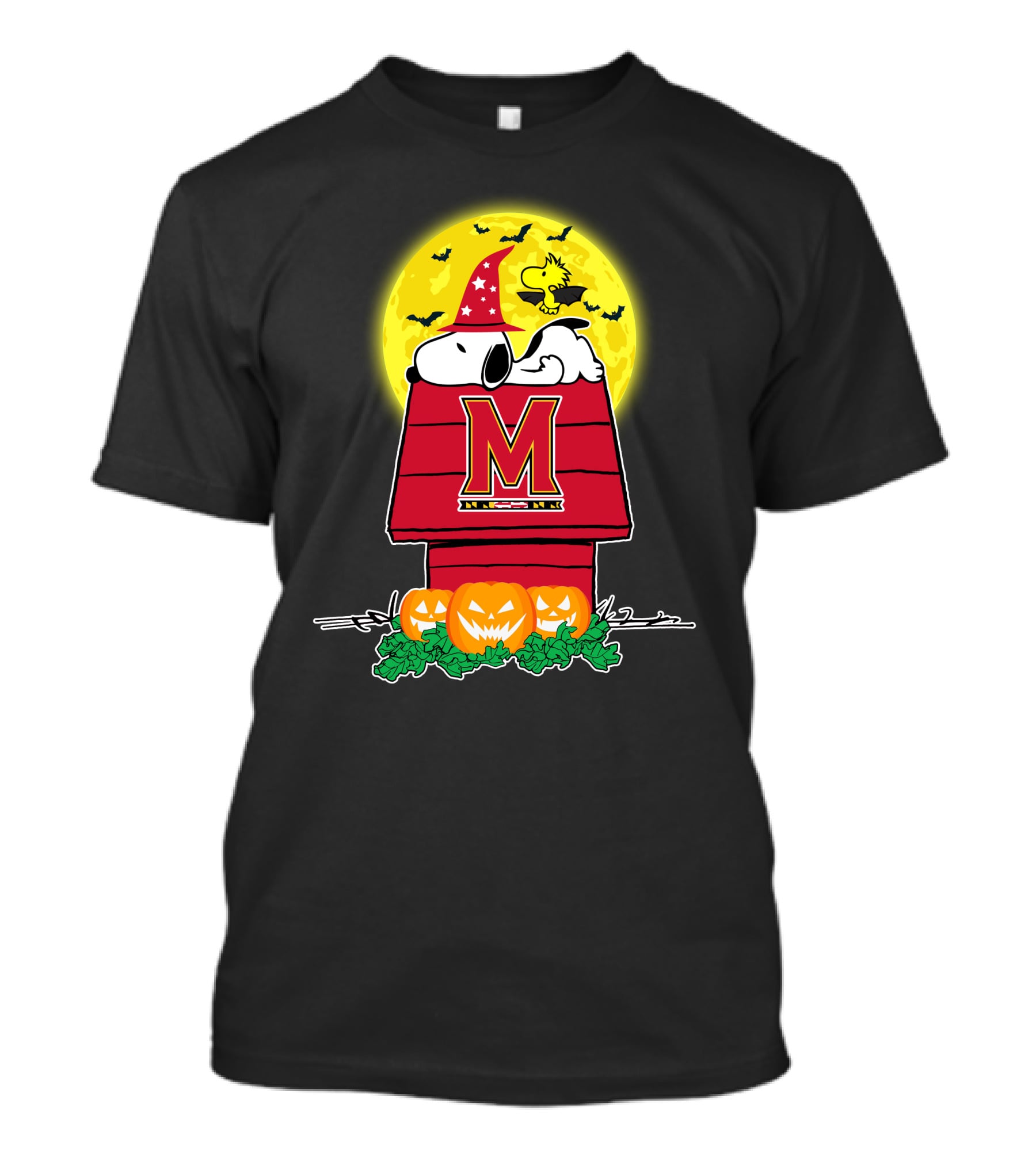Maryland Terrapins Snoopy Woodstock Halloween Moon Pumpkins T-Shirt