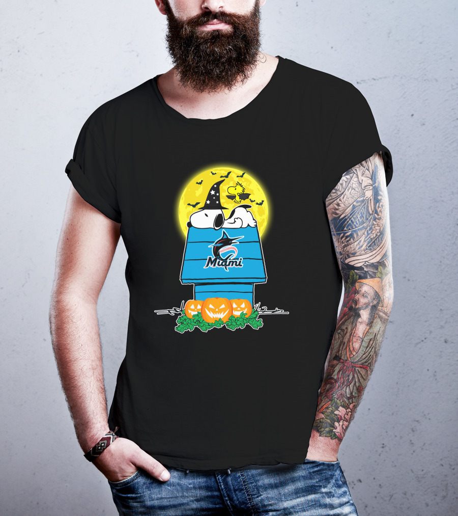 Snoopy Miami Marlins Halloween Moon Pumpkins T-Shirt