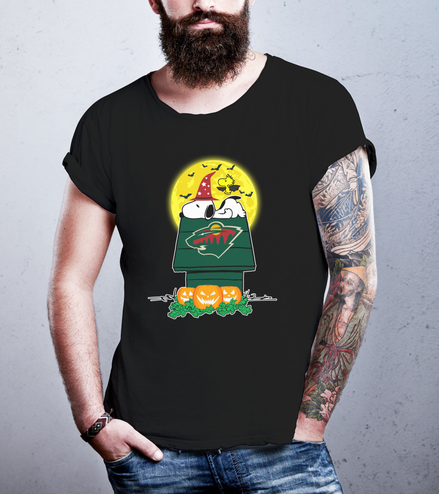 Minnesota Wild Snoopy Halloween Peanuts Jack-O'-Lanterns Woodstock Moon T-Shirt