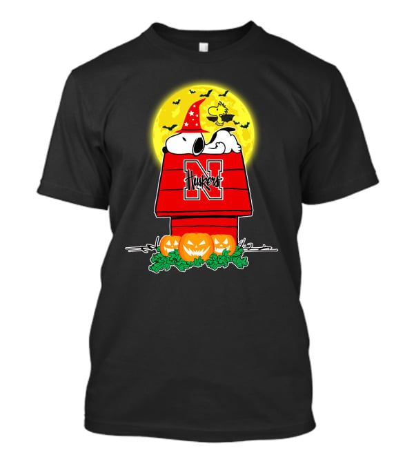 Snoopy Nebraska Cornhuskers Halloween Moon Pumpkins Woodstock T-Shirt