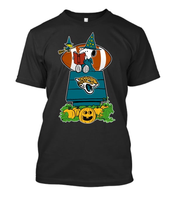 Jacksonville Jaguars Snoopy Halloween Witch Pumpkin Football House T-Shirt