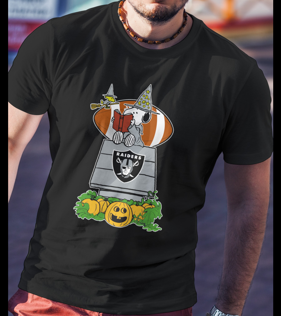 Las Vegas Raiders Snoopy Halloween Witch Pumpkin Football Doghouse T-Shirt