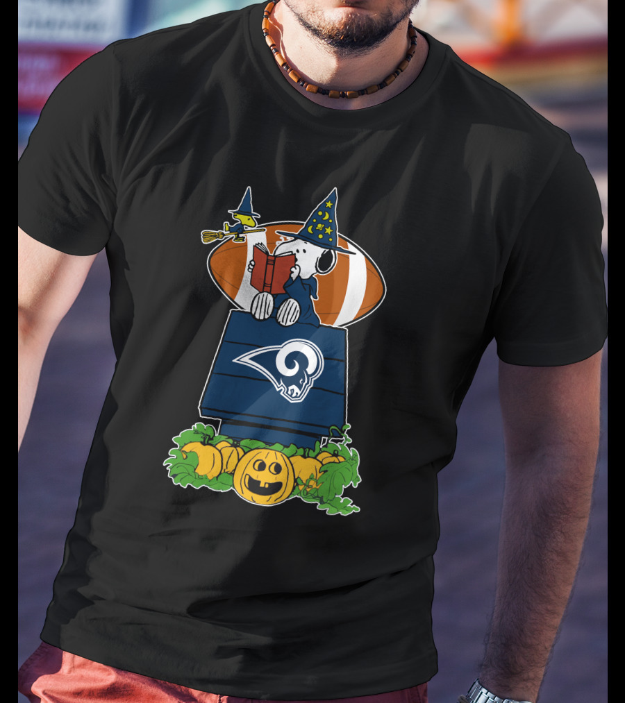 Los Angeles Rams Halloween Snoopy With Football And Pumpkins T-Shirt