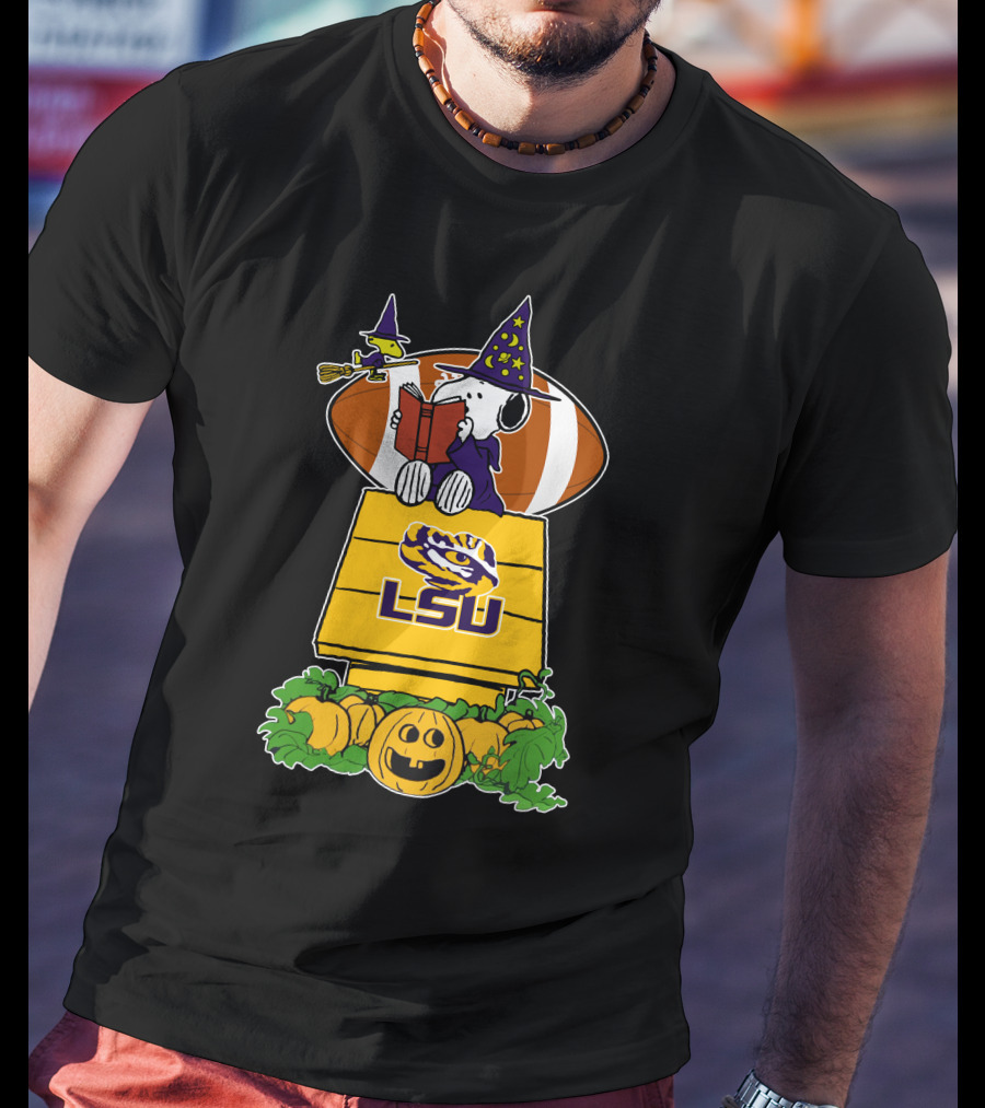 Lsu Tigers Snoopy Halloween Witch Football Peanuts Pumpkin House T-Shirt