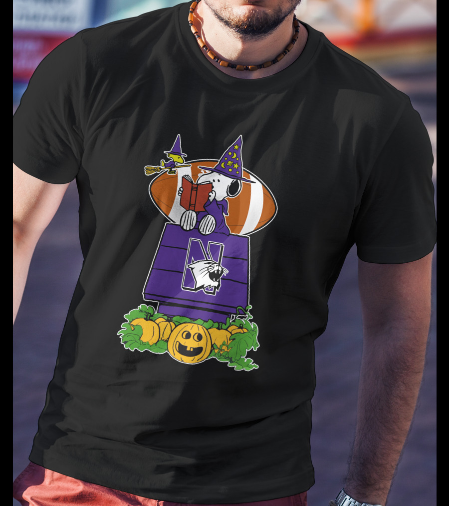 Northwestern Wildcats Halloween Snoopy Witch Football Pumpkin T-Shirt
