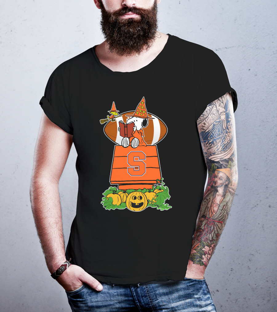 Syracuse Orange Snoopy Halloween Witch Hat Pumpkin Football House T-Shirt