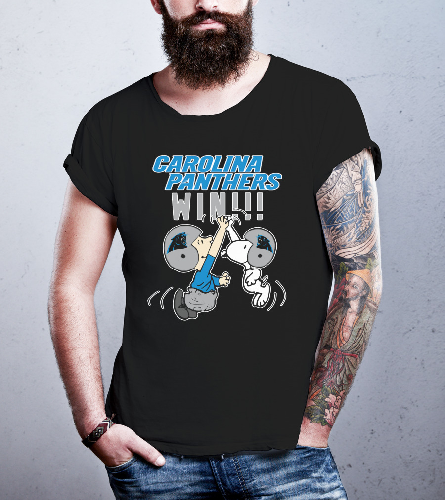 Carolina Panthers Win High Five Celebration Peanuts Characters T-Shirt