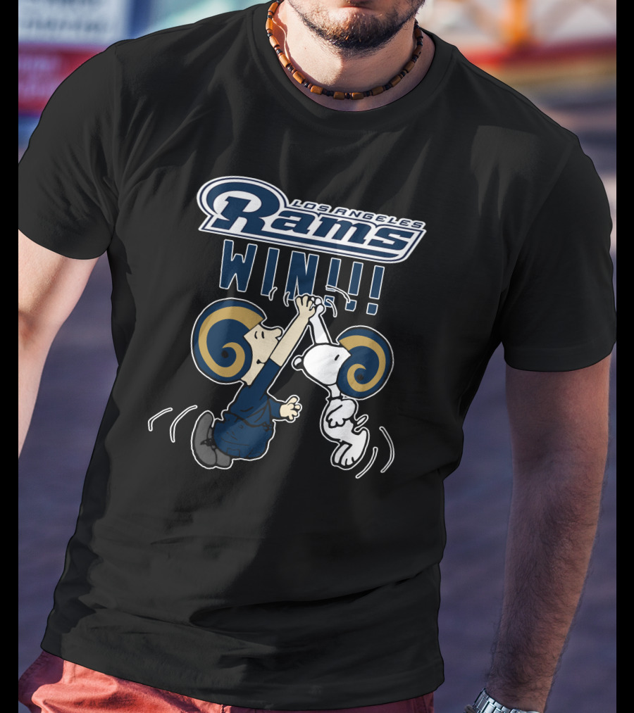 Los Angeles Rams Win Peanuts Characters High Five T-Shirt