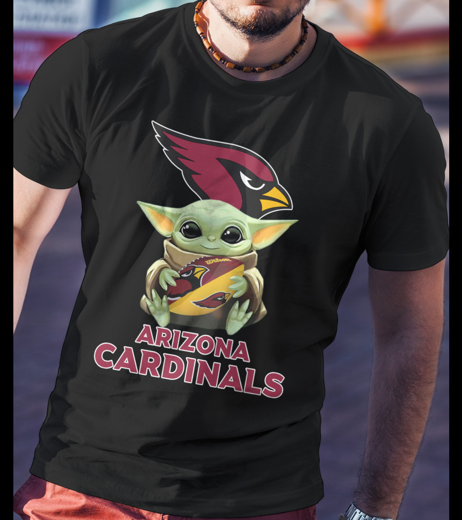 Arizona Cardinals Baby Yoda Holding Football Star Wars Crossover T-Shirt
