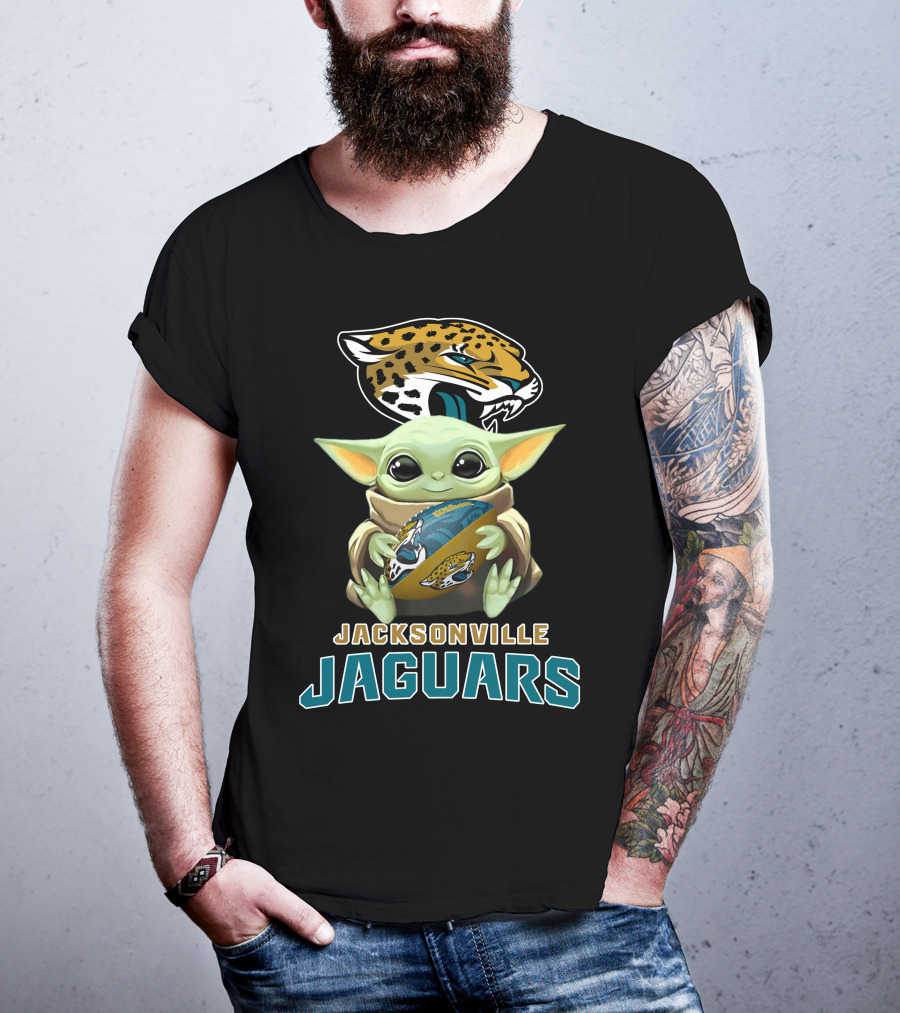 Jacksonville Jaguars Baby Yoda Holding Football With Team T-Shirt