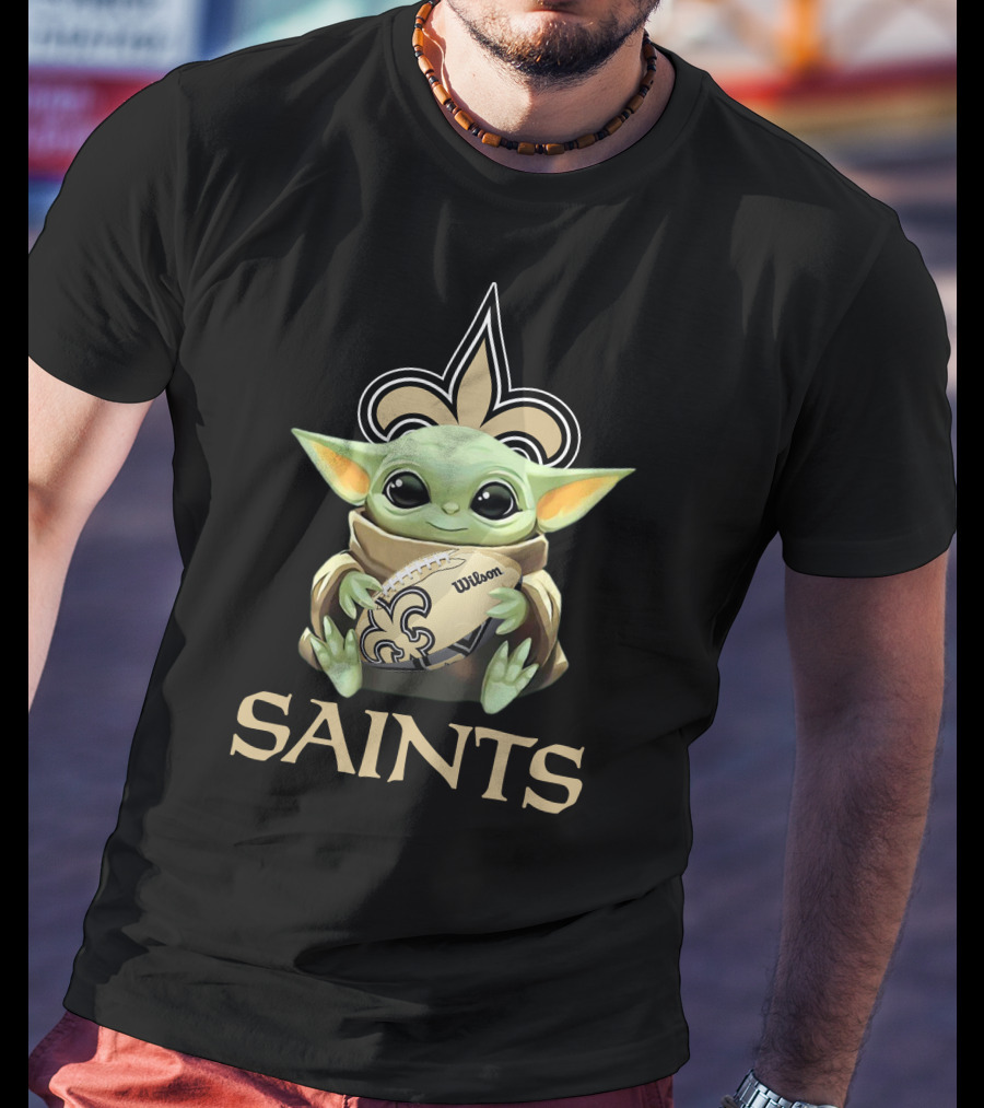New Orleans Saints Baby Yoda Wilson Football Fleur-De-Lis T-Shirt