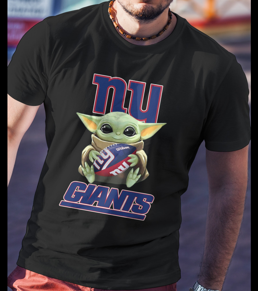 Ny Giants Baby Yoda Holding Football T-Shirt