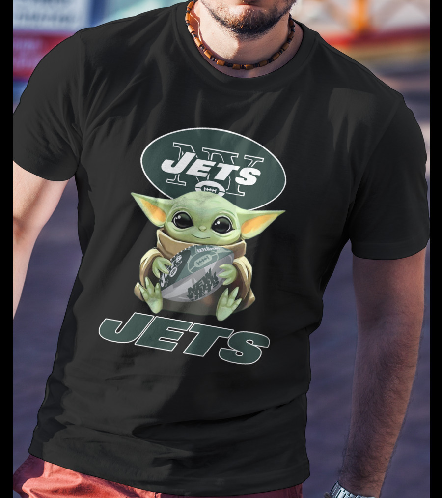 New York Jets Baby Yoda Football Fan Art Nfl Crossover T-Shirt