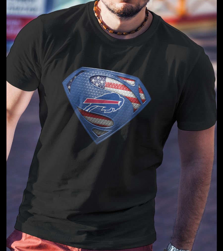 Buffalo Bills Superman Shield American Flag T-Shirt