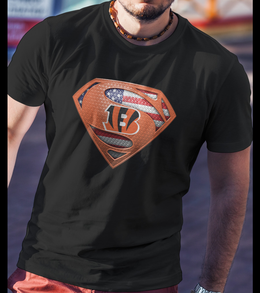 Cincinnati Bengals Superman Shield American Flag T-Shirt