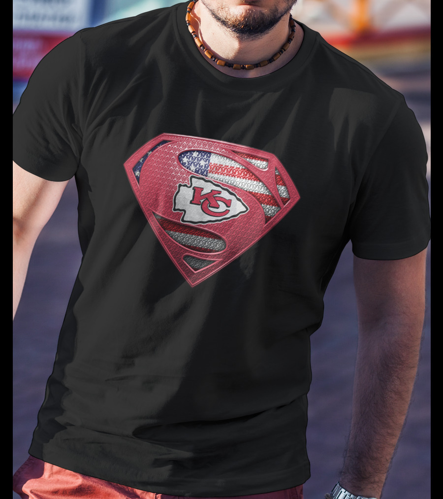 Kansas City Chiefs Superman Logo With American Flag T-Shirt