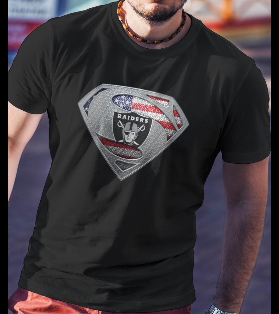 Las Vegas Raiders Superman Logo With American Flag T-Shirt