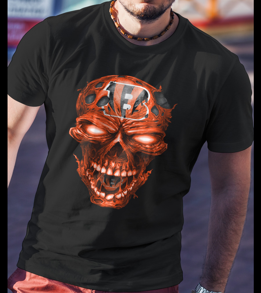 Cincinnati Bengals Skull Logo With Fiery Red Eyes T-Shirt