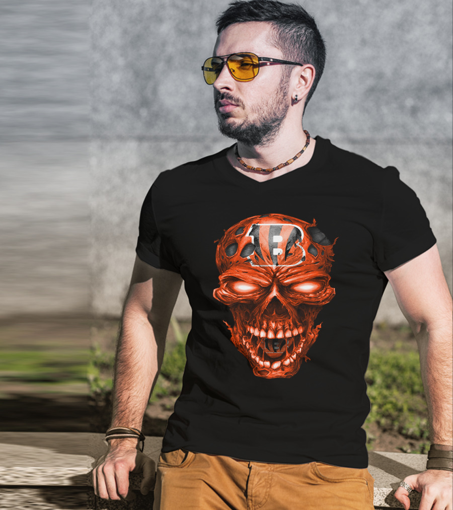 Cincinnati Bengals Skull Logo With Fiery Red Eyes T-Shirt