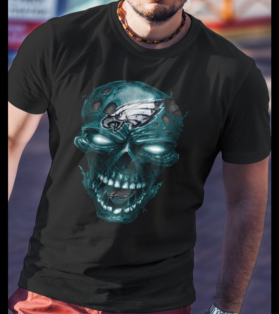 Philadelphia Eagles Skull Design Nfl Team Logo Fusion T-Shirt