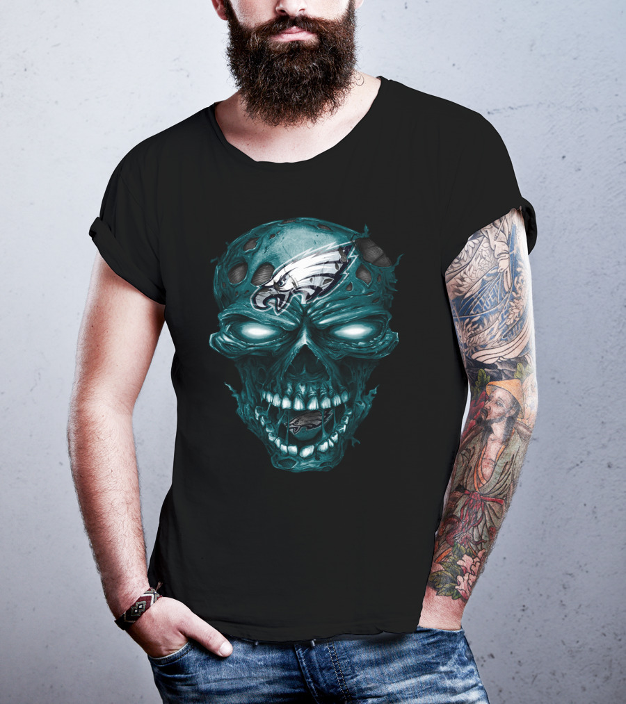 Philadelphia Eagles Skull Design Nfl Team Logo Fusion T-Shirt
