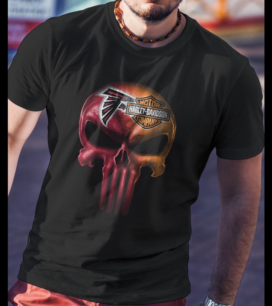 Atlanta Falcons Skull Harley Davidson Motor Company T-Shirt