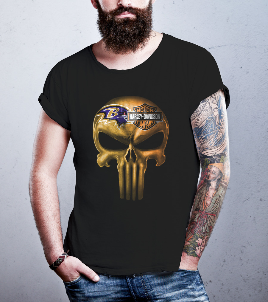 Baltimore Ravens Harley Davidson Skull Logo Fusion T-Shirt