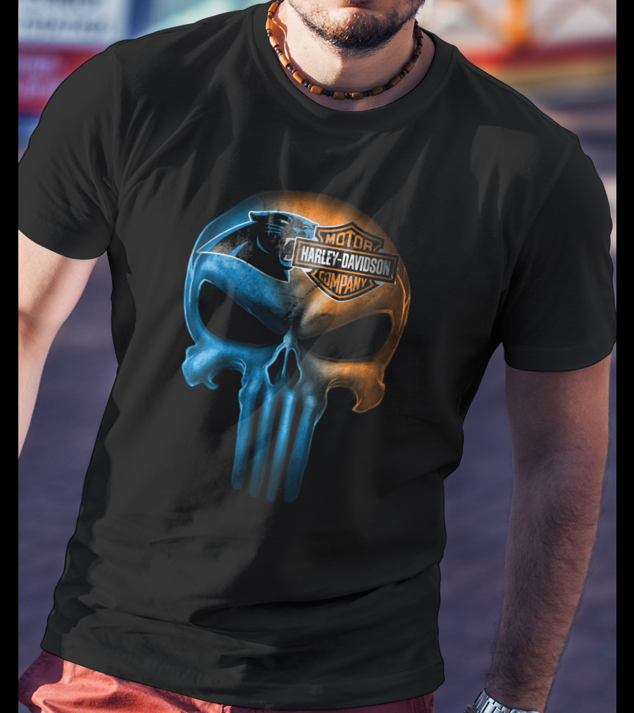 Carolina Panthers Skull Harley Davidson Motorcycle Company T-Shirt
